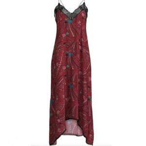 Zadig & Voltaire Risty Psyche Slip Dress Wine Print Lace Trim XS